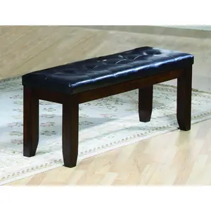 1Pc Modern Bench with Leather-Look Seat Tufted Upholstery Tapered Wood Legs Bedroom Living Room Furniture Cherry Brown Finish