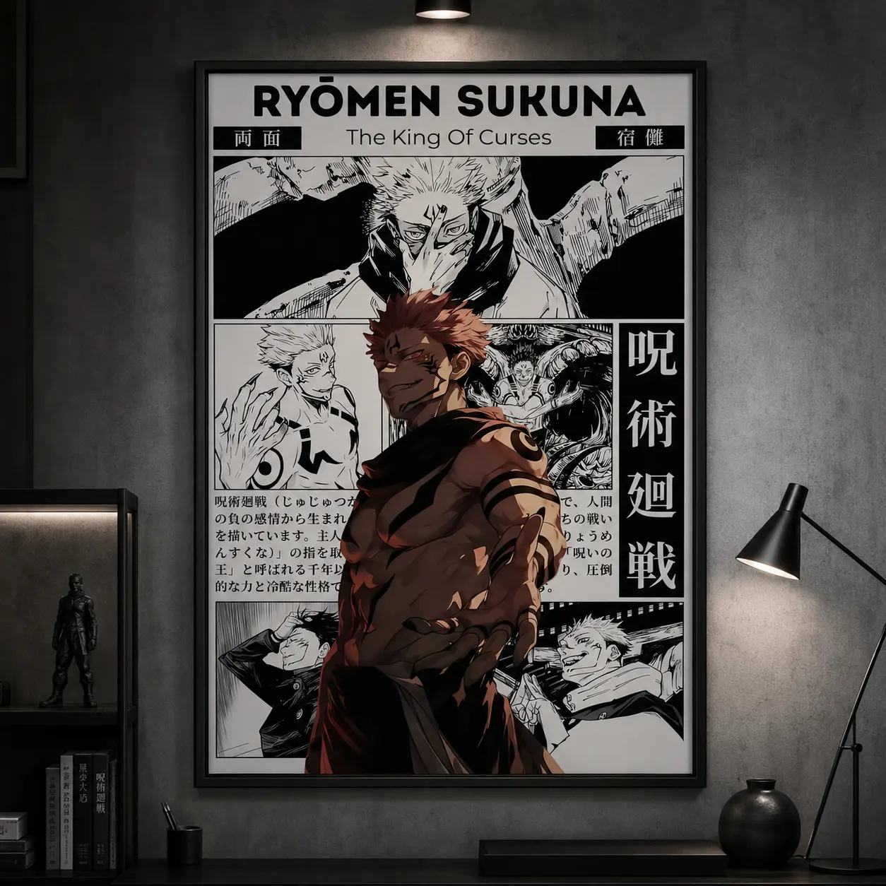 Jujutsu Kaisen Ryomen Sukuna Manga Collage Poster or Canvas Print, Dark Anime Wall Art for Bedroom, Dorm and Game Room