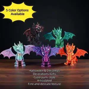 3D Printed Movable Joint Dragon Sculpture, 5 Color Choices, Poly Material, Sci-Fi Style, Dynamic Ornament for Home & Office Décor