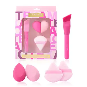 TEXAMO Triangle Powder Puff Face Soft Triangle Makeup Puff Velour Cosmetic Foundation Blender Sponge Beauty Makeup Tools Foundation Brush ,Professional Kabuki Brush for Liquid Cream and Powder 2 Pcs Powder Puff and 2 Pcs Triangle Flawless Set Contour