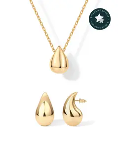 PAVOI Teardrop Jewelry Bundle - 14K Yellow Gold Plated Trendy Earring and Necklace for Women - 22 Millimeter Teardrop Earrings and 19" Long Teardrop Pendant Necklace