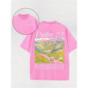 Mens 230G Pure Cotton Soft Shortsleeve Round Neck T-Shirt - 1pc Jesus Religious Cross Sun-Printed Retro Washed Casual Cloth Top, Classic Menswear Street Style, Spring-Summer Versatile Unisex Fabric Shirt