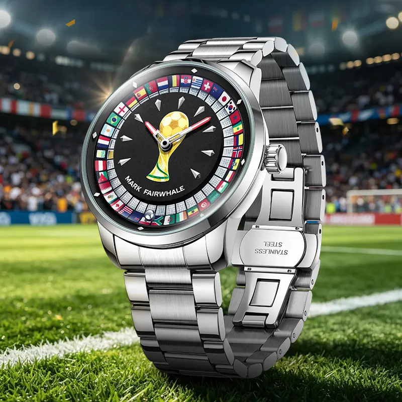 MARK FAIRWHALE Men's Watch, Stylish Sports-Themed Design with Soccer Pattern Dial, Luminous Display, Business Casual Silicone Strap, Model FW-5087-S1, no