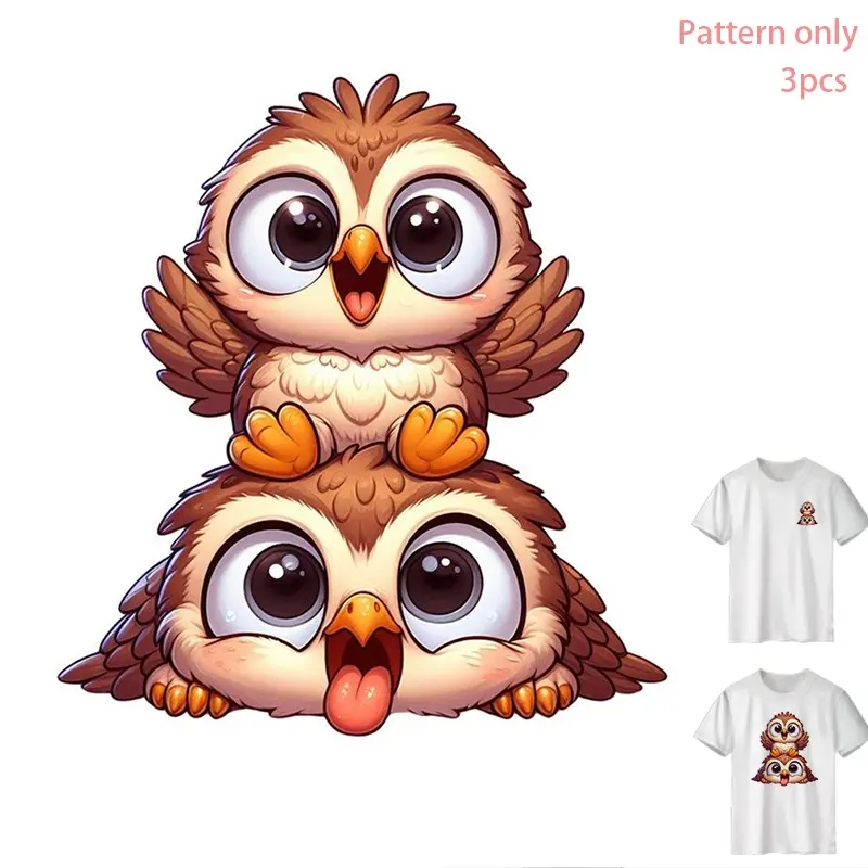 Cute Owl Pattern DTF Heat Transfer Vinyl, DIY Clothes Iron-On Decal, Washable PVC Design for T-Shirts, Jeans, Hoodies, Backpacks, Fashion Accessory, Creative Craft Sticker