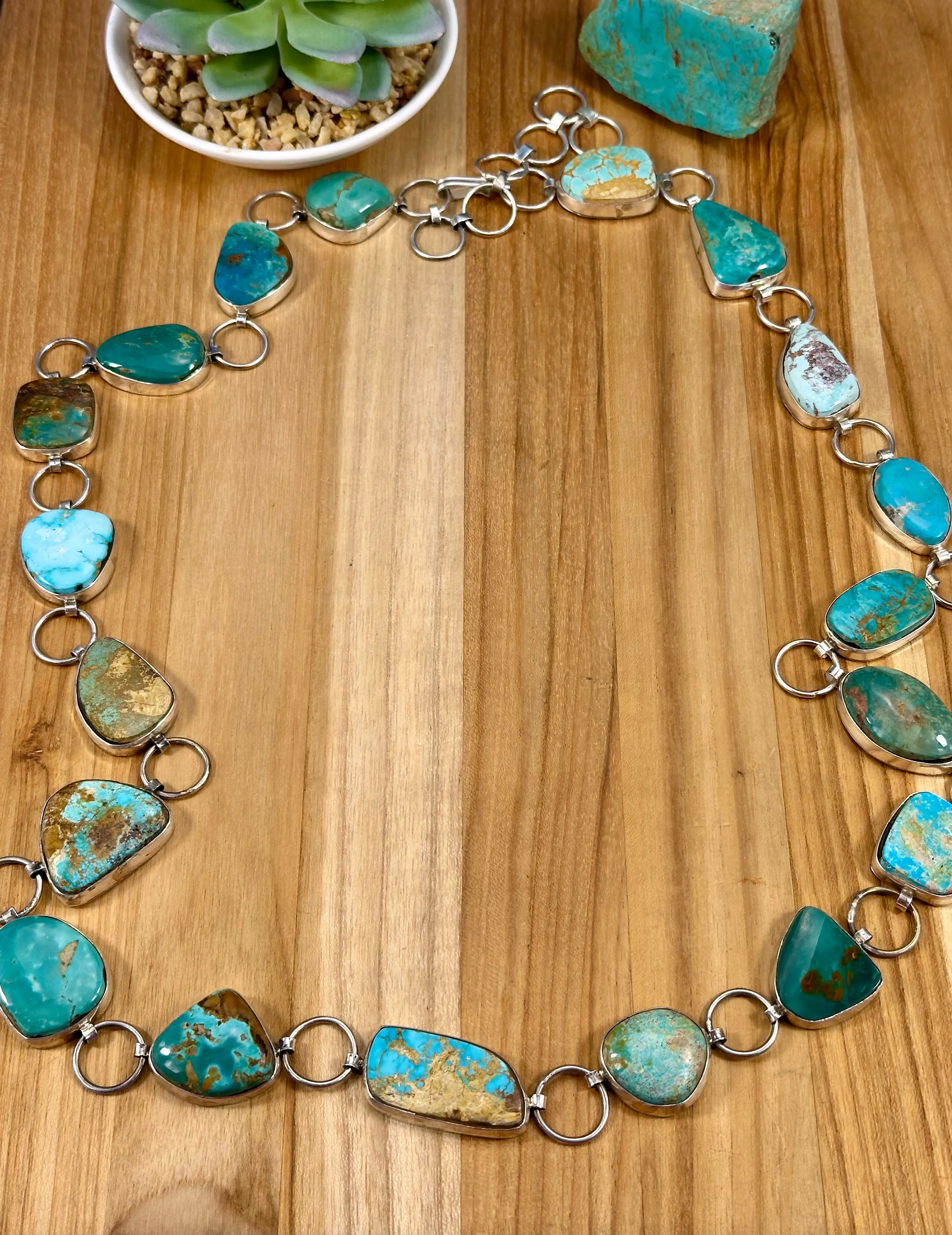 Kingman Turquoise Chain Link Sterling Silver Belt