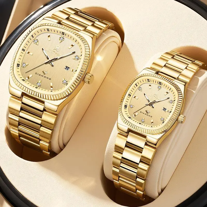 For Father Day Luxury His & Her Watch Set: Swiss Movement, Sapphire Crystals, Stainless Steel, Water-Resistant & Luminous