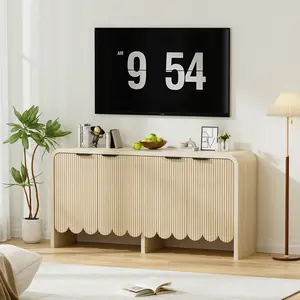 4-door wavy-edge chest of drawers​ 59" Wide Modern Cabinet with Metal Handles, Curved Edge Design, Wave Texture Media Console for Living Room, Bedroom, Hallway