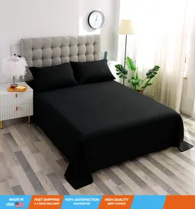 Queen Flat Sheet Black Top Sheet, Premium Hotel 1-Piece, Luxury and Soft 1500 Thread Count Quality Bedding Flat Sheet, Wrinkle-Free, Stain-Resistant