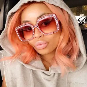 Stevvex Oversized Crystal Rhinestone Square Sunglasses – UV400