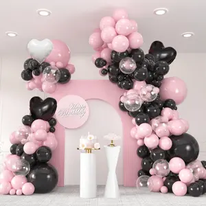 142pcs Pink Black Transparent Balloons White Heart Balloons for Arch Shape Perfect for Birthday Wedding Party Decorations