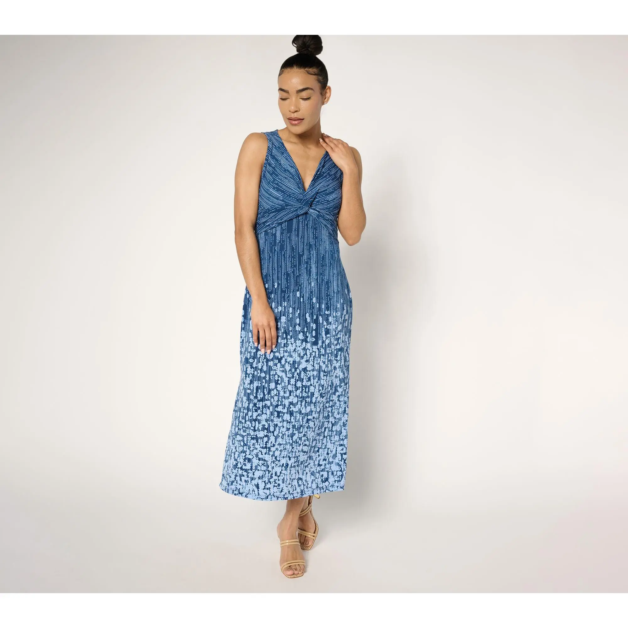 Dennis Basso Petite Italia Knit Twist Front Printed Dress