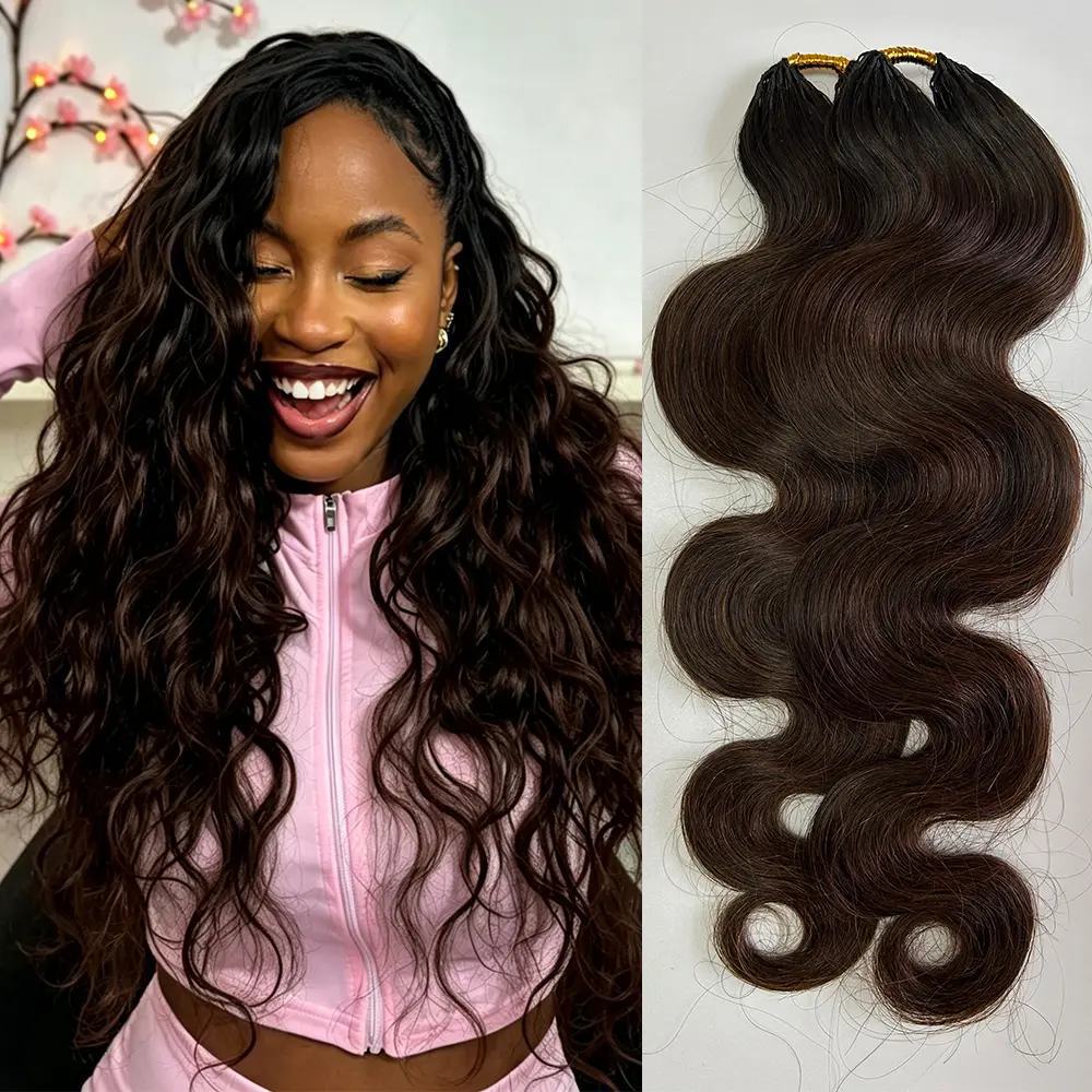 Ssawhair T1B/#4 Dark Brown Body Wave Crochet Human Hair Knotless Pre-Separated Braid Virgin Human Hair With String Pre-Looped Reusable Feather Crochet Hair Extensions