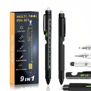 Durable 9 in 1 Multitool Tool Pen with Screwdriver, Multifunctional Ballpoint Pens, Scale Ruler Design Level Meter Touch Screen Stylus Office Stationery & Supplies Writing Instrument Cool Gadgets Christmas Gift for Husband Him Dad Men & Women