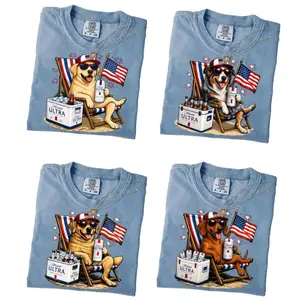 Comfort Colors Blue Jean 50+ Dog Funny 4th of July Shirt, Retro Labradoodle Drinking Michelob Ultra American patriotic dogs Shirt, Funny Summer Beach Dog Shirt, Patriotic Dogs Shirt, Michelob Ultra Lover Dog Shirt