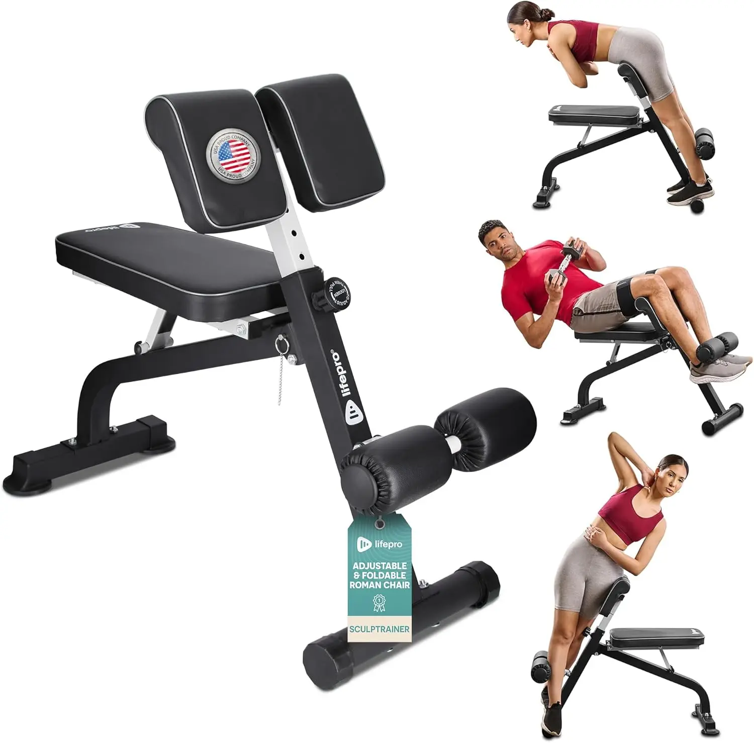 Lifepro Adjustable Roman Chair: Back & Glute Extension Bench Machine for Hamstrings and Core Workouts