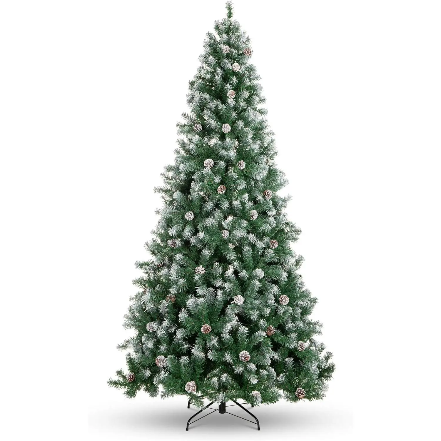 【Christmas Gift】9Ft Pre-Decorated Holiday Christmas Tree with Pine Cones 2028 PVC Branches Flocked Christmas Tree with Metal Hinges Base for Home Office and Party Decorations Plastic Glass Steel Ornaments