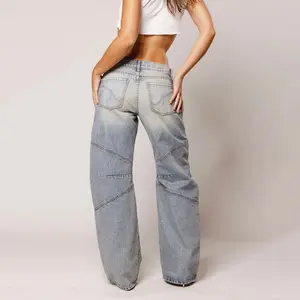 Women’s Niche Deconstructed Style Jeans, Autumn Vintage Distressed Wide-Leg Jeans, Fashion Street Style, can be paired with a raincoat