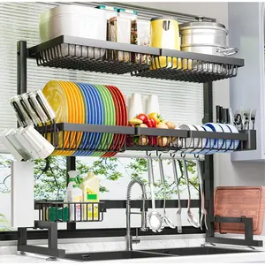 Over The Sink Dish Drying Rack (Expandable Height and Length) Snap-On Design 2 Tier Large Dish Rack 31-39.4L x 12W x 34-38H inches