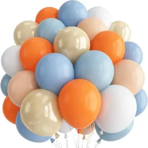 Blue and Orange  Shower Balloons Desorations, Pastel Dusty Blue Orange Nude Light  Latex Balloons Set for  Birthday  Shower Graduation Summer Beach Pool Carnival  Party Decor