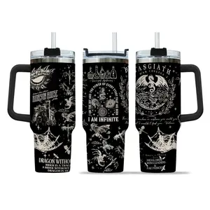 Fantasy Dragon Academy 40oz Tumbler | Laser Engraved Stainless Steel Cup with Handle | Bookish Gift for Readers & Dreamers