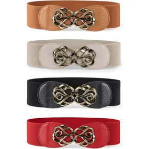 Perfect Christmas Accessory Gift: 4-Pack Vintage Wide Elastic Belts for Women | 2.36" Stretchy Waist Belt to Style Dresses & Tunics | Revamp Your Wardrobe Holiday Gift Set