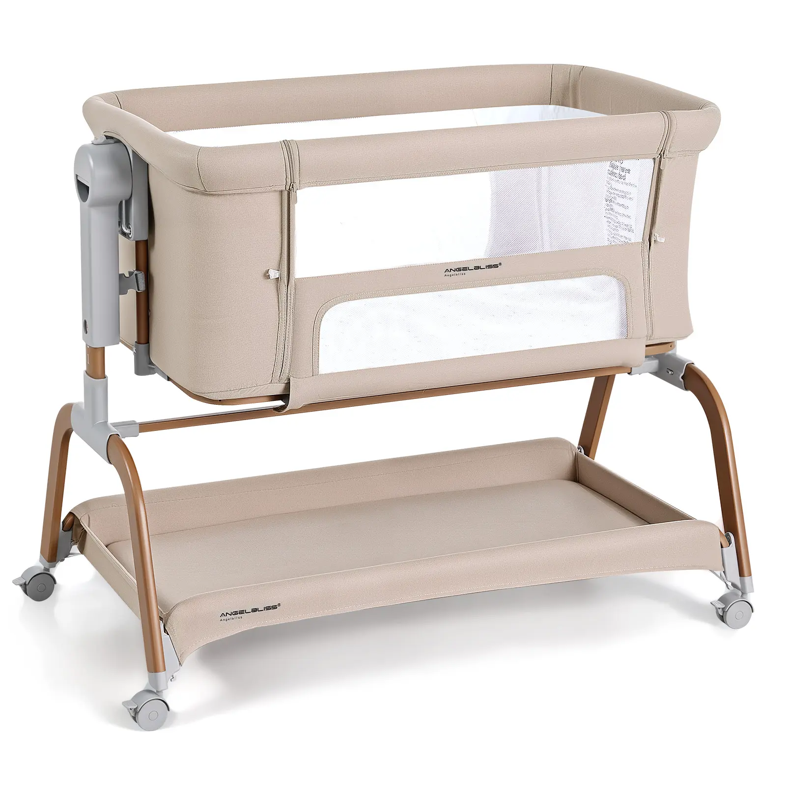 Angelbliss 3 in 1 Baby Bassinet, Rocking Bassinets Bedside Sleeper with Comfy Mattress and Wheels, 6 Height Adjustable Easy Folding Portable Bedside Crib for Newborn Infant