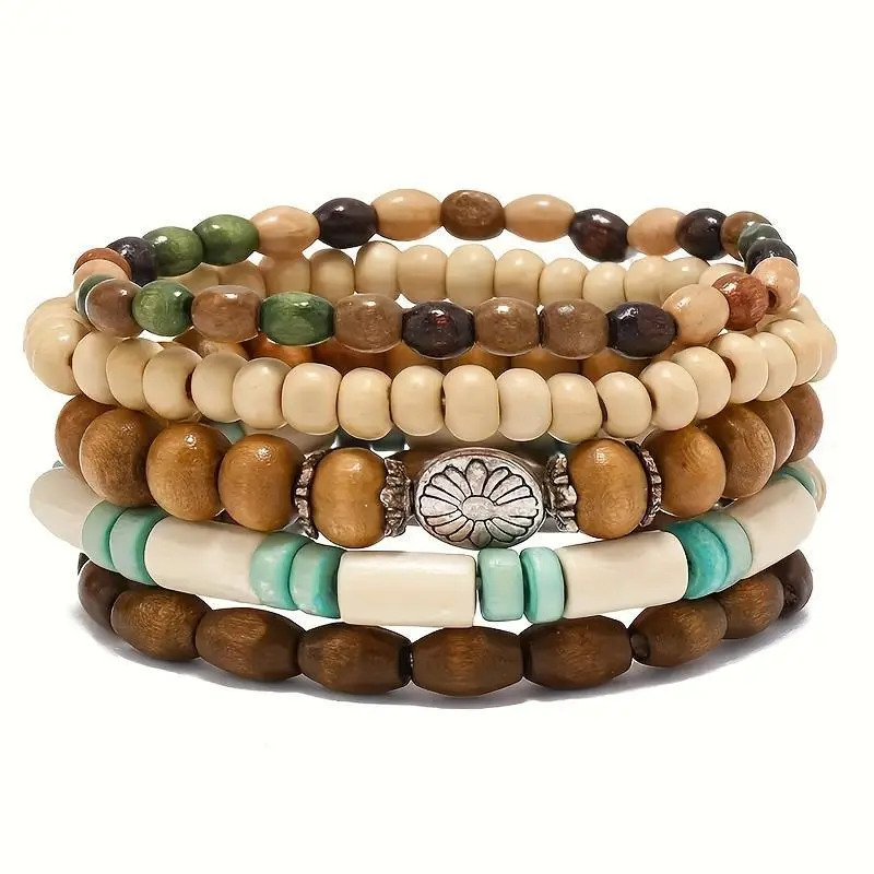 5pcs Bohemian Style Wooden Bead Bracelet Set - Multicolor, Elegant Alloy Accents, December Birthstone, Ideal Valentine's Day Gift & Year-Round Fashion Accessory fashionable matching dainty gold nurse appreciation gift hand bracelet men pulseras elegant 5pcs Bohemian Style Wooden Bead Bracelet Set - Multicolor, Elegant Alloy Accents, December Birthstone, Ideal Valentine's Day Gift & Year-Round Fashion Accessory fashionable matching dainty gold nurse appreciation gift hand bracelet men pulseras elegant