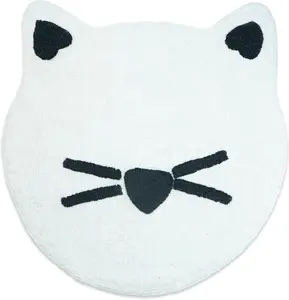 360 stand 32 in. Black & White Cotton Cat-Shaped Youthful Bath Mat, Bathroom Accessory, Home Supplies, Soft Absorbent Machine-Washable Mildew-Resistant Decorative Rug