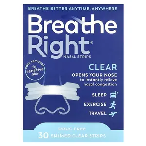 Breathe Right Nasal Strips, SM/Med, Clear, 30 Strips