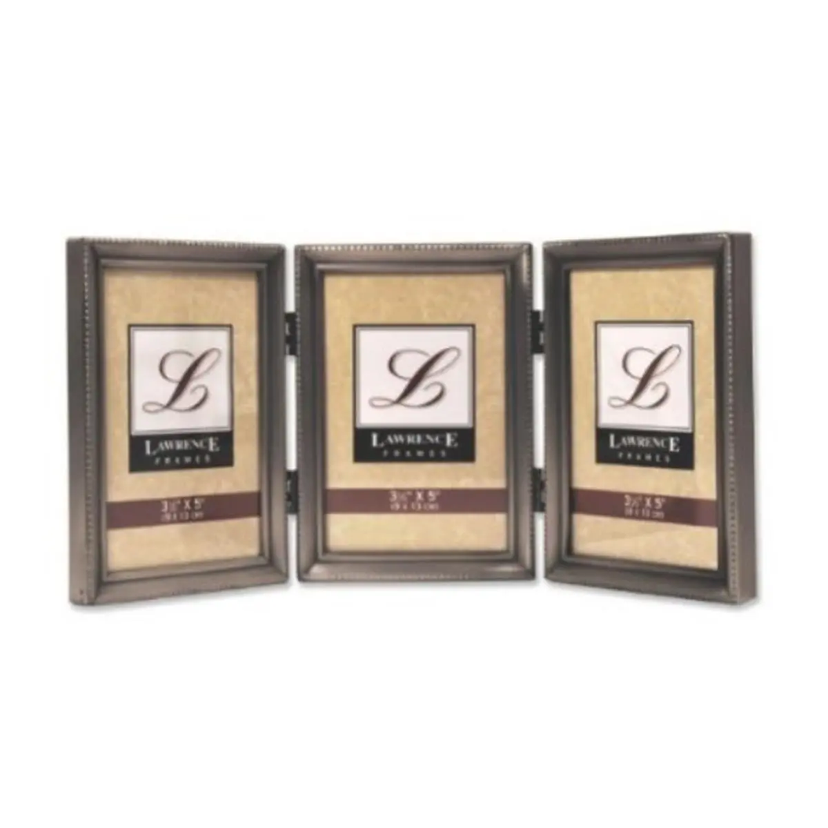 212 MAIN Antique Traditional Heavy-Gauge Steel Pewter Metal Hinged Triple 3"x5" Classic Rectangular Photo Frame - Beaded Edge, Antique Brush, Baby Decor, Complements Home Decor, Classic Rectangular Frame