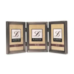 212 MAIN Traditional Heavy Gauge Steel Pewter Photo Frame - Hinged Triple 3" x 5" Frames, Beaded Edges, Baby & Maternity Decor for Baby Photos