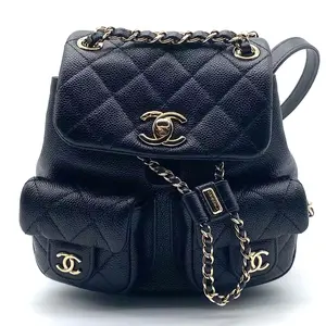 Pre-owned CHANEL leather Backpacks Shiny Caviar Quilted Small Duma Pockets Drawstring Backpack Black