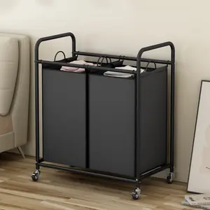 DealsForYouDays 2 Bag Laundry Sorter Cart with Heavy Duty Lockable Rolling Wheels for Clothes Storage and Laundry Sorter Basket