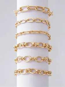 18K Gold Plated Titanium Steel Bracelet Set for Women, 4-Piece Stackable Design with Textured Heart, Knot, Paperclip & Chunky Cuban Chain, Hypoallergenic Minimalist Jewelry, Perfect for Daily Wear & Gift Giving