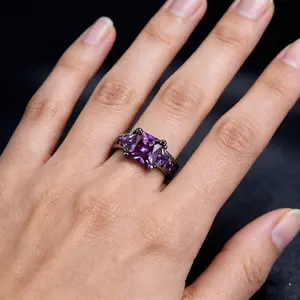 Vintage Floral Engraved Boho Gothic Ring Black-Plated Square Gemstone for Daily Wear & Parties Valentine's Day Gift Elegant Gold