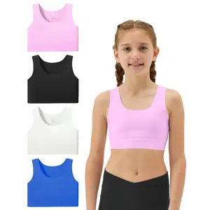 Sascina Girls Soft First Training Bras 7-12 Seamless First Bra Girls Sports Bras Longline Crop - No Pads, Chest Double Lined