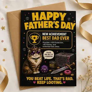 Dungeon Crawler Carl Father's Day Card - Best Dad Ever, New Achievement UnlOcked - Funny Gaming Humor Gift Card- LUWARREN Store