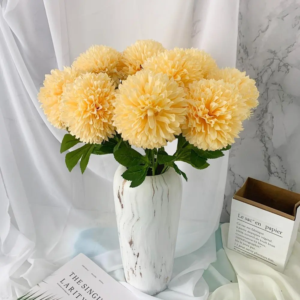 Artificial Chrysanthemum Flower Balls - Yellow-10pcs, Realistic Fresh Appearance, Life-Size Fake Mums for Balcony, Bedroom Home Decor, Wedding Table Centerpieces, Ball Shape