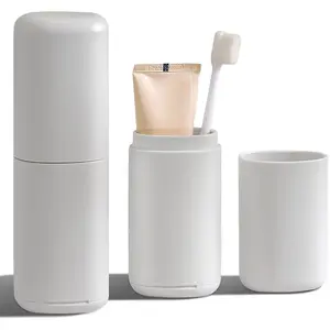 Portable Travel Toothbrush Case with Gargle Cup - Hard Shell Toothbrush Holder & Toothpaste Container, Detachable Bottom for Easy Cleaning, Matte BPA-Free Organizer for Business Trip, Camping, Gym