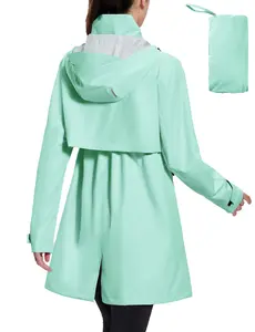 baleaf Women's Long Rain Coat Packable Waterproof Windbreaker Lightweight Cycling Jacket with Hood