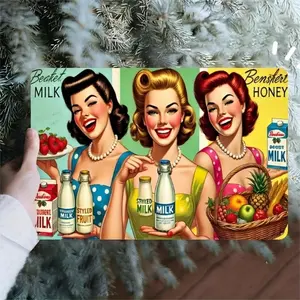 Aluminum Metal Sign Vintage Retro Wall Art Decoration 8x12 Inches Milk Fruit Colorful Rustic Decor Living Room Decor Kitchen Cafe Home Bar Aluminum Decorative Plaque