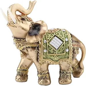 Elephant Statue, Lucky Feng Shui Green Elephant Sculpture Wealth Figurine for Home Office Decoration Gift (S 8.5x4.5x9cm/3.3x1.8x3.5in)