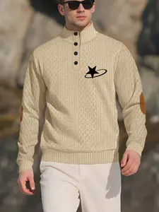 Men's star-print turtleneck sweater, casual contrast-color long-sleeved top