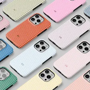 Personalized Striped Phone Case Minimalist Monogram Initials for iPhone 15, 16, 17 Pro Max, Pro and Plus, iPhone Protection, Casual Phone Case