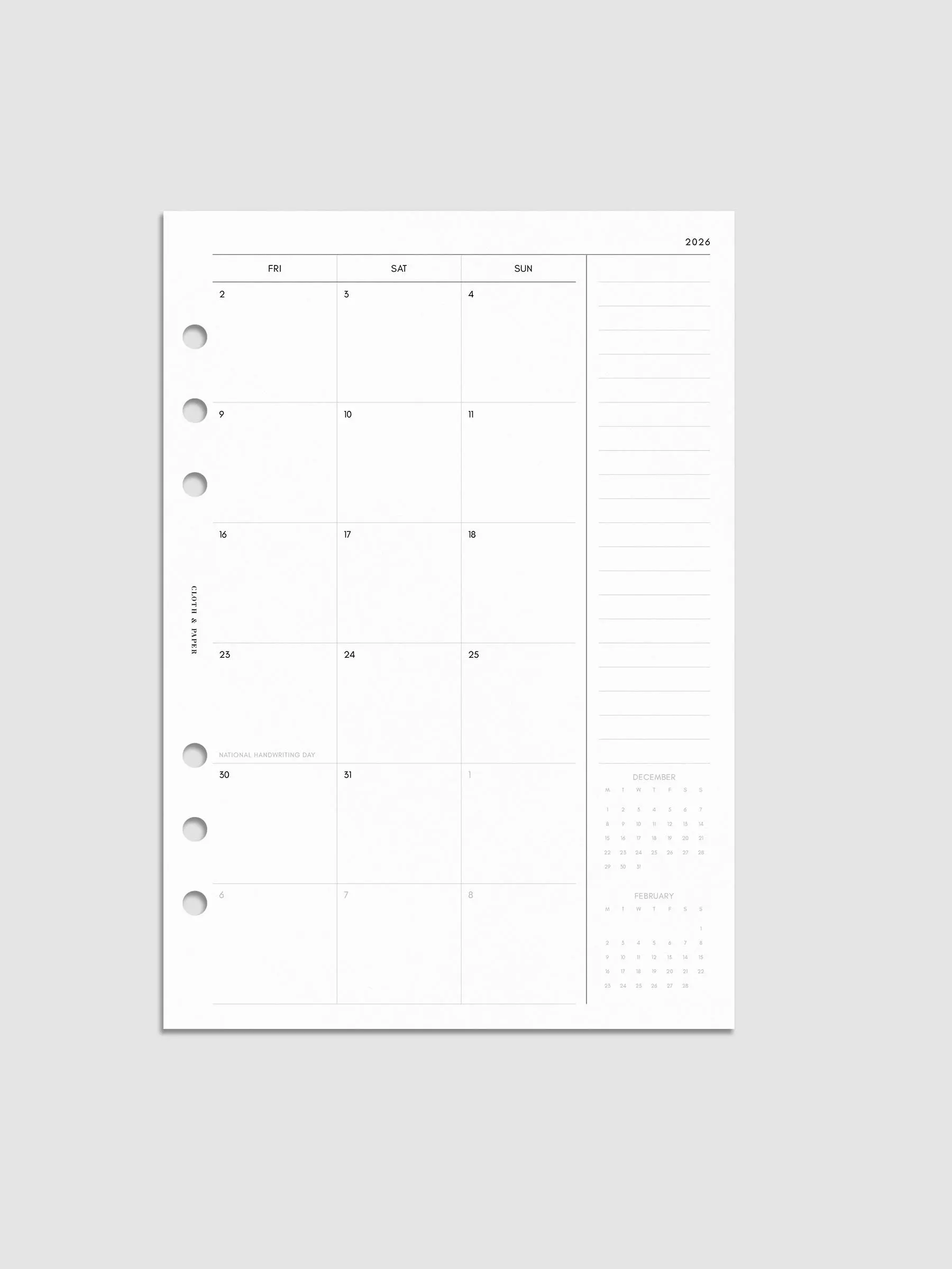 2026 Dated Monthly Planner Inserts | Monday Start
