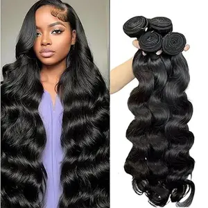Gefily [14A] Body Wave Bundles Human Hair 16 18 20 Inch Human Hair Bundles 100% Unprocessed Brazilian Virgin Hair Weave for Black Women Natural Color