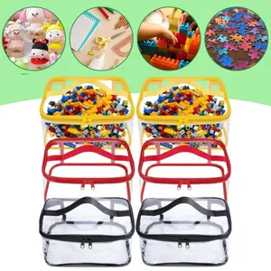 6PCS Reusable Transparent PVC Travel Waterproof Zipper Bags Clear Toy Storage Organizer Bags, for Organizing, Large Toy Organization Board game, Puzzle Storage Containers, 9.4 x 6.7 x 4.3 Inch