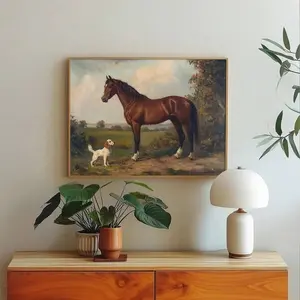 1pc Unframed Vintage Animal Horse Dog Rustic Poster Retro Equestrian Farm Wall Art Canvas Print Minimalist Farmhouse Decor Painting For Apartment,Living Room,Bedroom,Modern Home Decoration