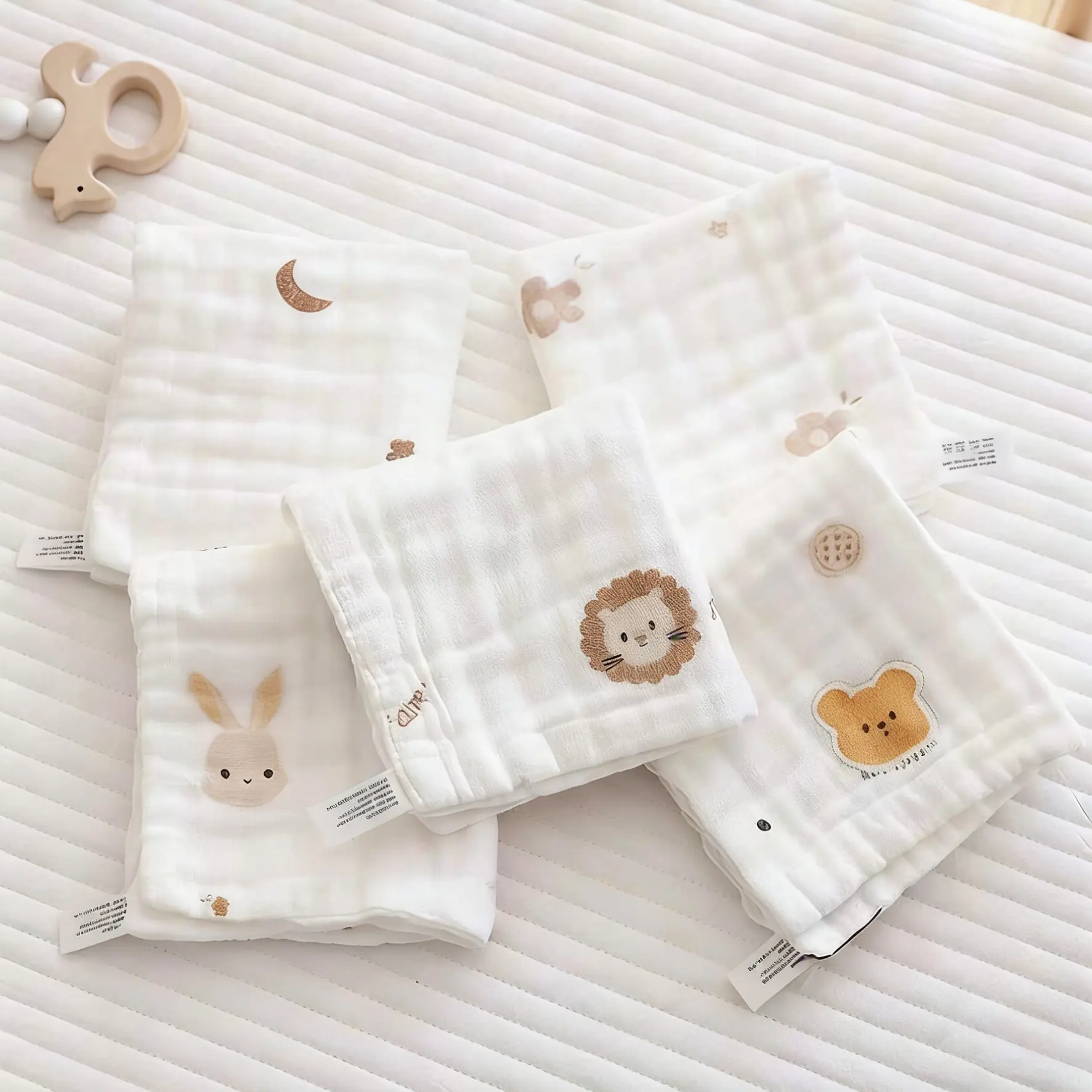 5pcs Baby Saliva Towels, Burp Cloths, Burping Cloths For Babies, Newborn Cute Skin-Friendly Absorbent Small Squares, Multi-Purpose, Washable, Colorfast, Gentle and Strong Absorption, Infant Essentials, Perfect Gift