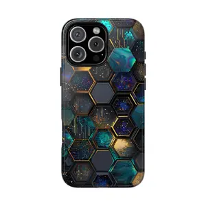 Hexagons Iridescent Dark Purple Teal Armor Phone Case for iPhone,  – Lifetime Warranty PhoneIn354